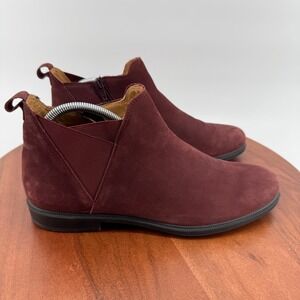 Hotter York Burgundy Suede Chelsea Ankle Boots Womens 10 Made in England Zip Up